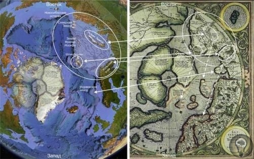 Сопоставление древних карт современному рельефу. КАРТА МЕРКАТОРА Многочисленные древние источники свидетельствуют, что Гиперборея находилась на Северном полюсе. В частности, древнеиндийский эпос